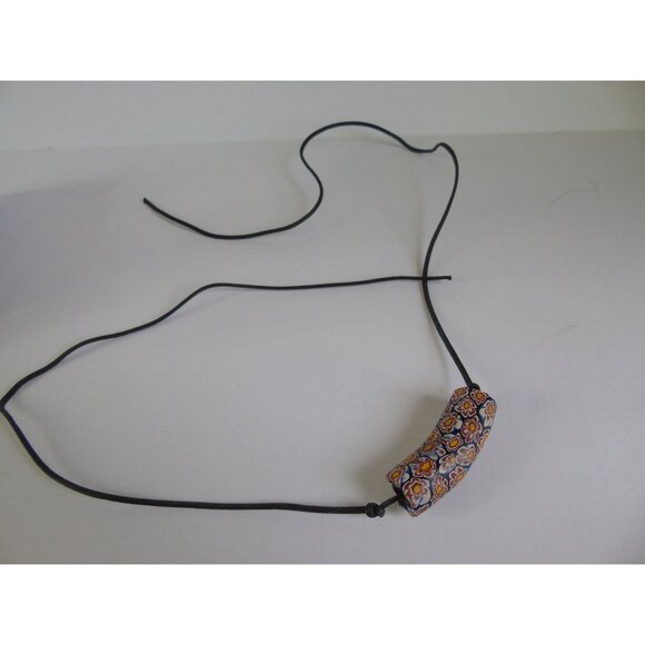 Vintage 1960's Venetian Glass Bead Necklace African Trade Bead On Leather Strand - Picture 4 of 10